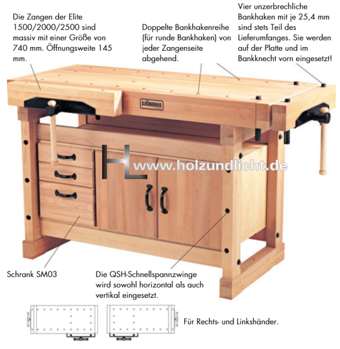 Onlineshop für Maschinen, Werkzeug, Holz- und Lichtwaren - Sjöbergs Hobelbank  ELITE 2000 mit Schrank SM08